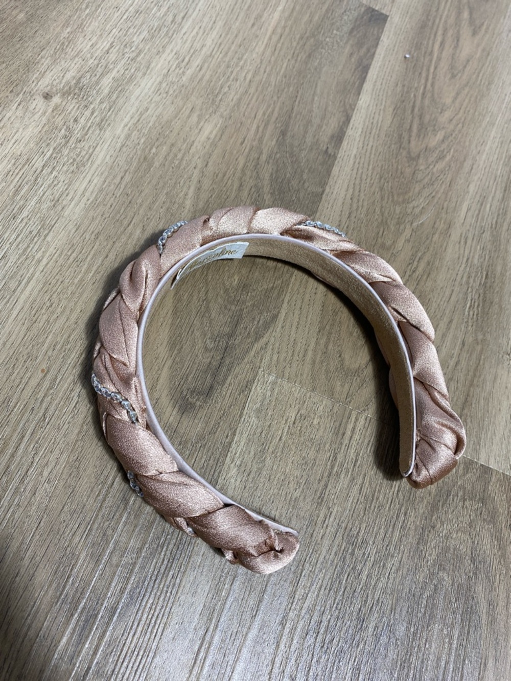 Marzoline Satin Braided Taupe Headband with Crystal embellishments Made in Italy - Picture 7 of 12